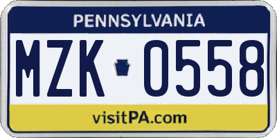 PA license plate MZK0558