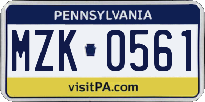 PA license plate MZK0561