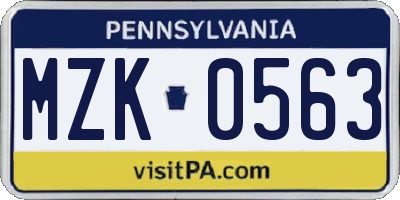 PA license plate MZK0563