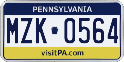 PA license plate MZK0564