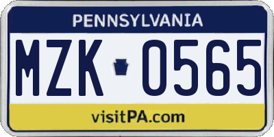 PA license plate MZK0565