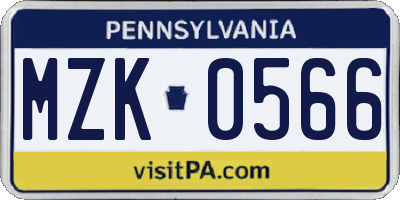 PA license plate MZK0566