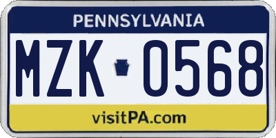 PA license plate MZK0568