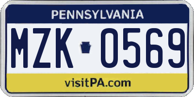 PA license plate MZK0569