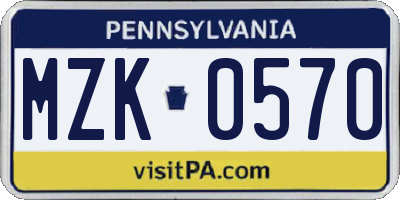 PA license plate MZK0570