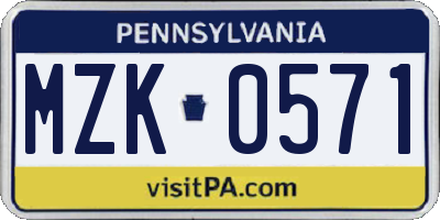 PA license plate MZK0571