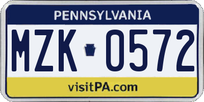 PA license plate MZK0572