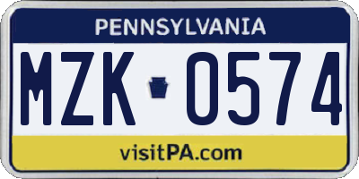 PA license plate MZK0574