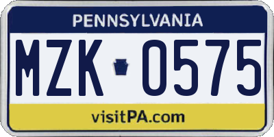 PA license plate MZK0575