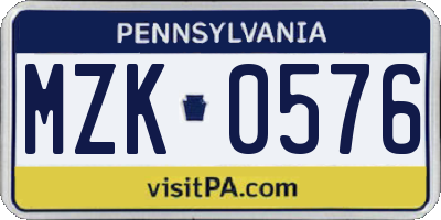 PA license plate MZK0576