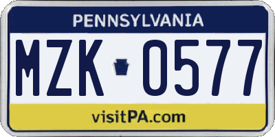 PA license plate MZK0577