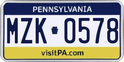 PA license plate MZK0578