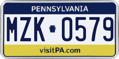 PA license plate MZK0579