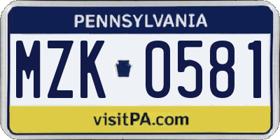 PA license plate MZK0581