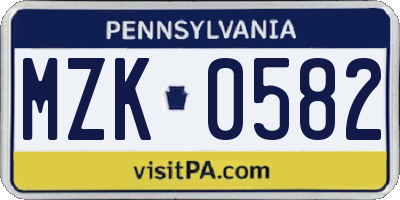 PA license plate MZK0582