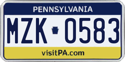 PA license plate MZK0583