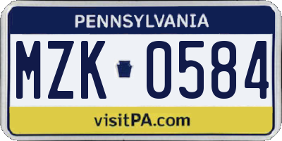 PA license plate MZK0584