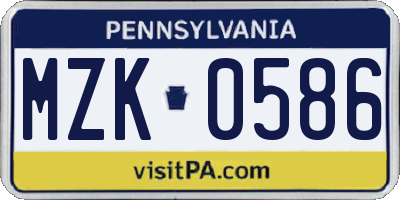 PA license plate MZK0586