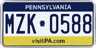 PA license plate MZK0588