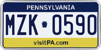 PA license plate MZK0590