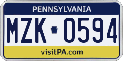 PA license plate MZK0594