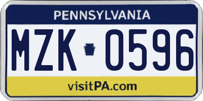 PA license plate MZK0596