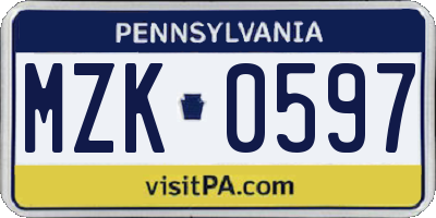 PA license plate MZK0597
