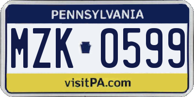 PA license plate MZK0599