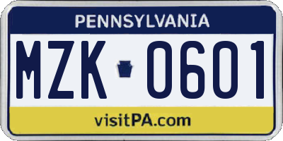 PA license plate MZK0601