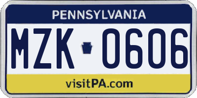 PA license plate MZK0606