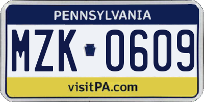 PA license plate MZK0609