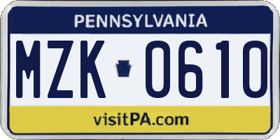 PA license plate MZK0610