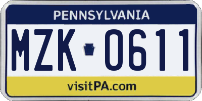 PA license plate MZK0611