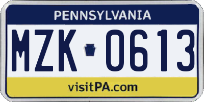 PA license plate MZK0613