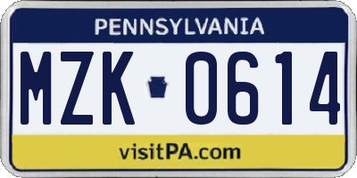 PA license plate MZK0614