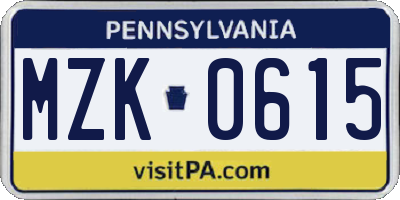 PA license plate MZK0615