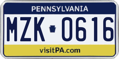 PA license plate MZK0616