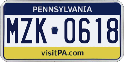 PA license plate MZK0618