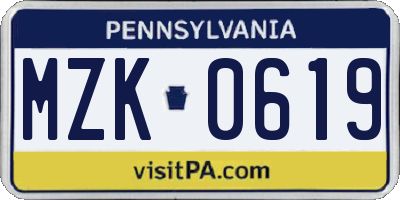 PA license plate MZK0619