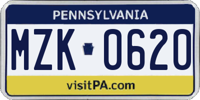 PA license plate MZK0620