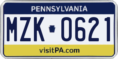 PA license plate MZK0621