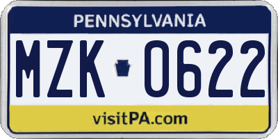 PA license plate MZK0622