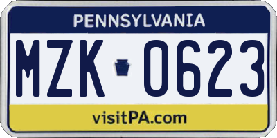 PA license plate MZK0623