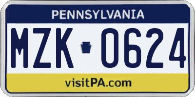 PA license plate MZK0624
