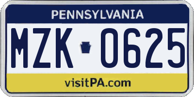 PA license plate MZK0625