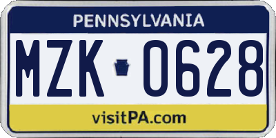 PA license plate MZK0628
