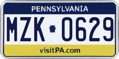 PA license plate MZK0629