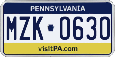 PA license plate MZK0630