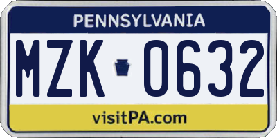 PA license plate MZK0632