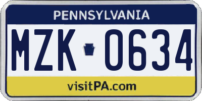PA license plate MZK0634